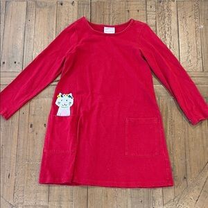 Hanna andersson red pocket cat dress 6-7 years